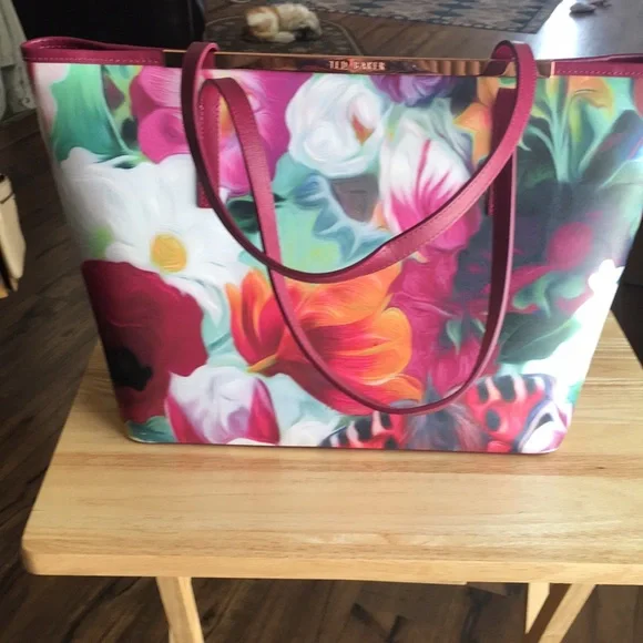 NWOT Ted Baker Leather Floral Tote - Picture 2 of 6